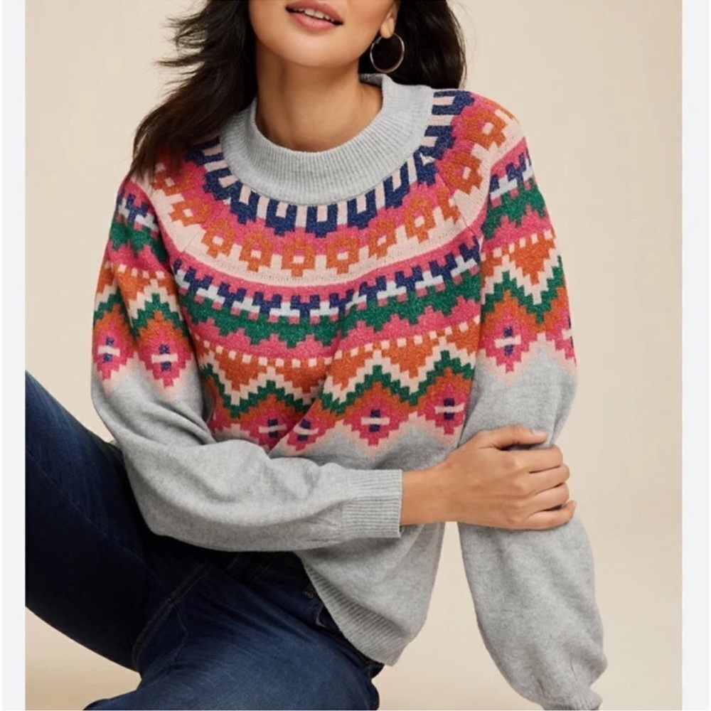 Maurices Multicolor Geometric Fair Isle Women's Sweater 0X XXL